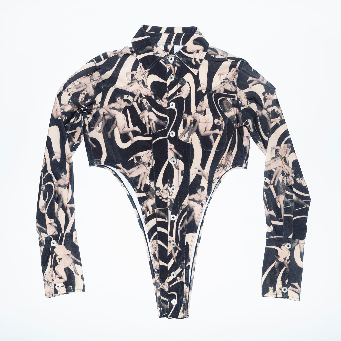 Runway Bipedalism Bodysuit Blouse in Light Brown Spank Print