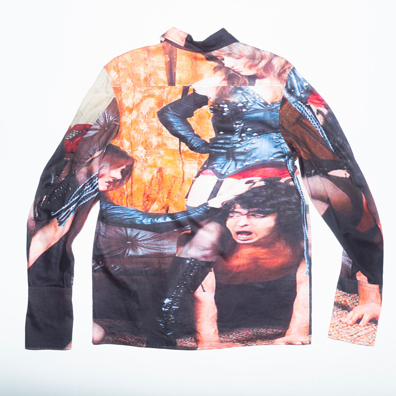 Runway Broke Long Sleeve Button-up Shirt in Dominatrix Graphic Print