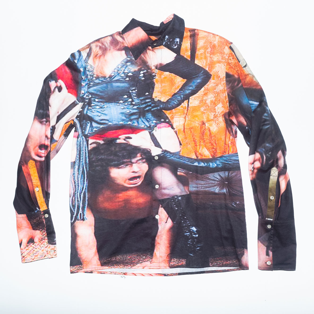 Runway Broke Long Sleeve Button-up Shirt in Dominatrix Graphic Print