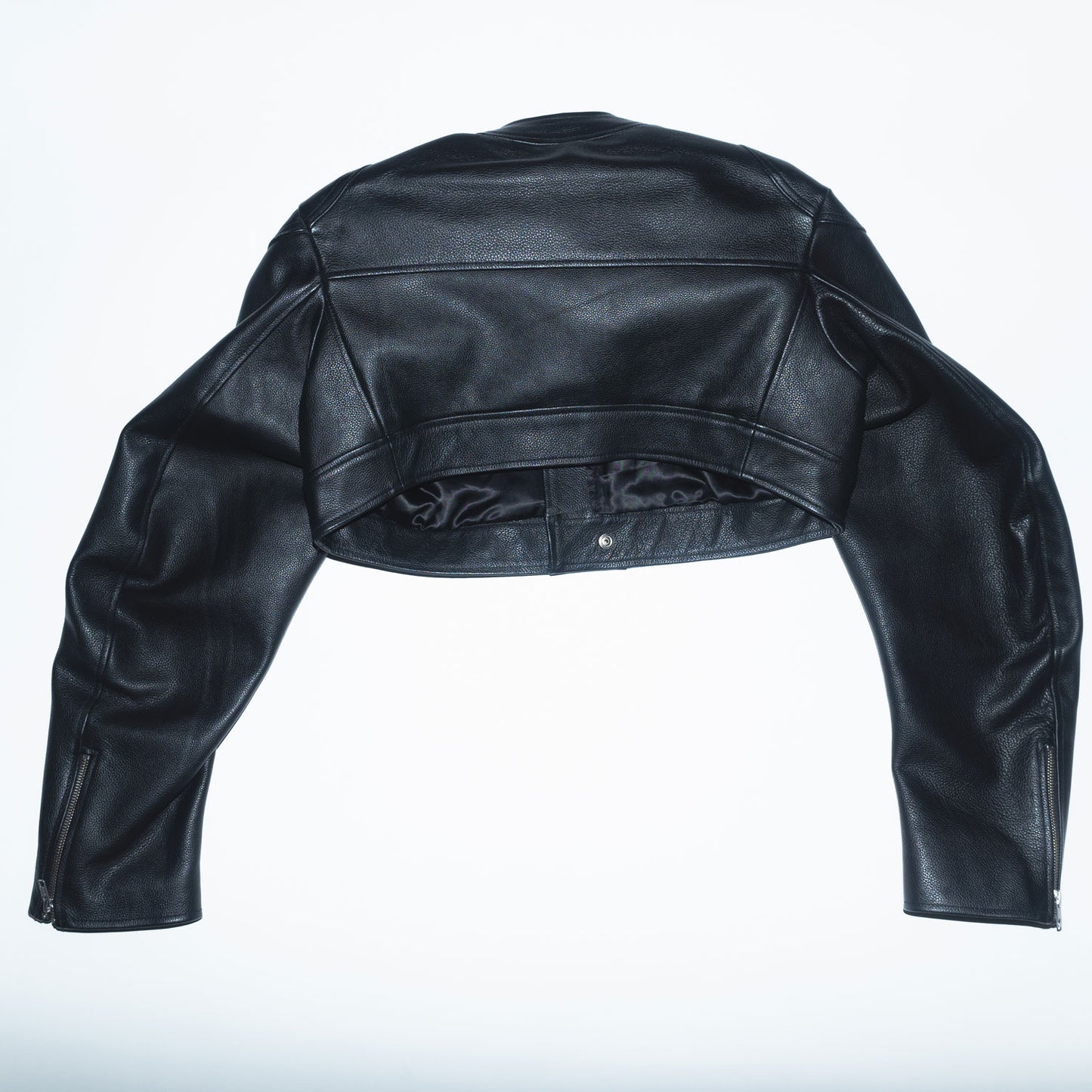 Runway Cropped Biker Leather Jacket in Black