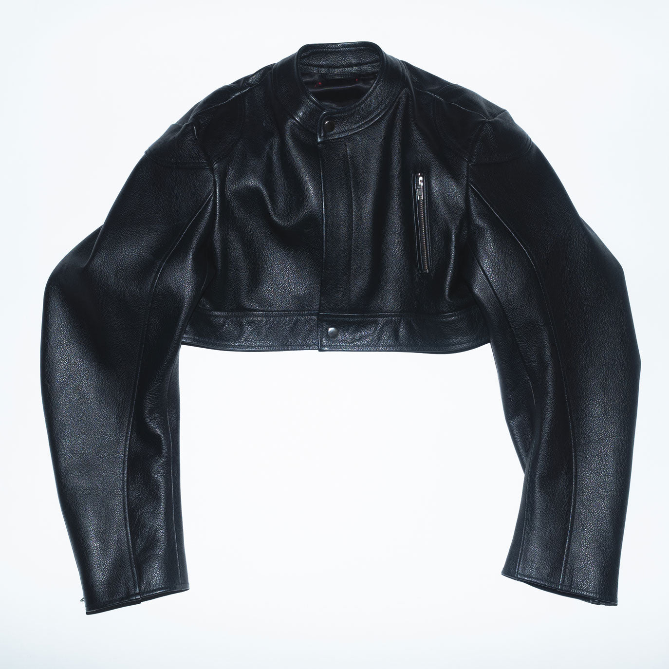 Runway Cropped Biker Leather Jacket in Black