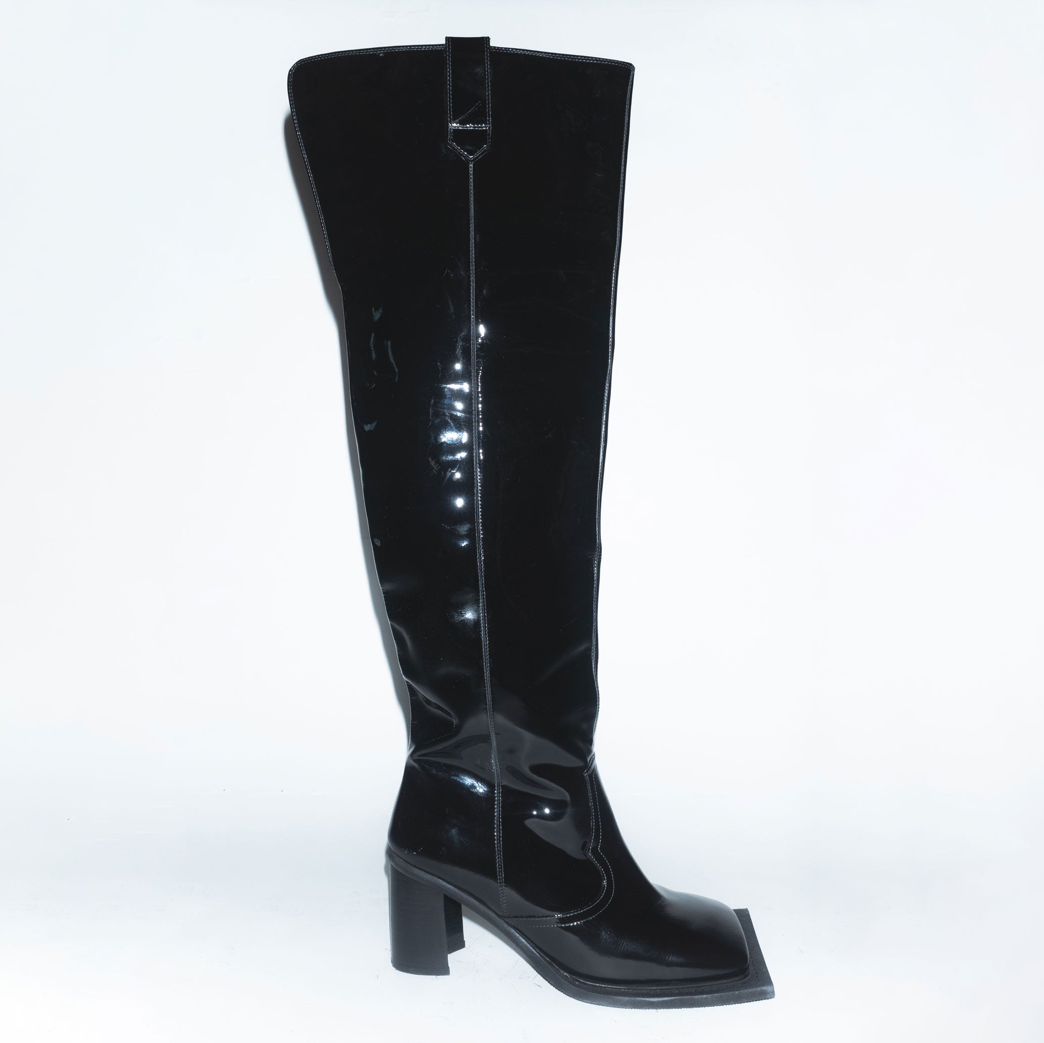 Runway Howling Knee High Boots in Black Patent Leather