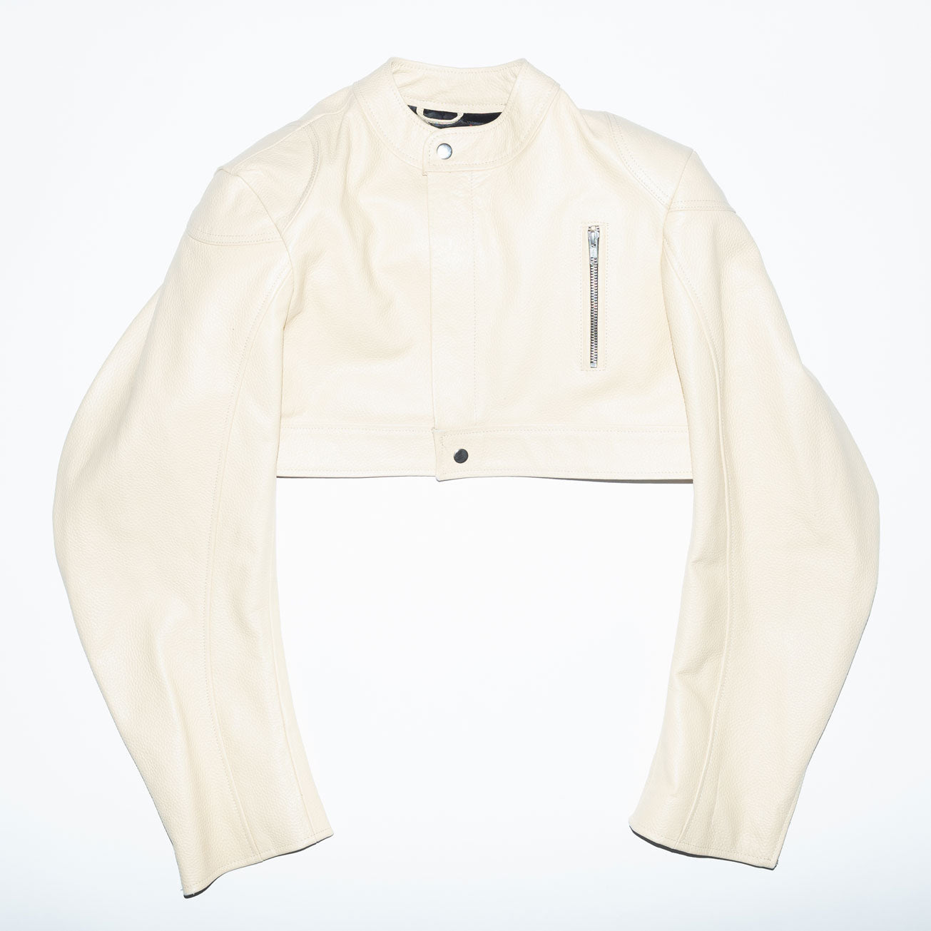 Runway Cropped Biker Leather Jacket in Beige