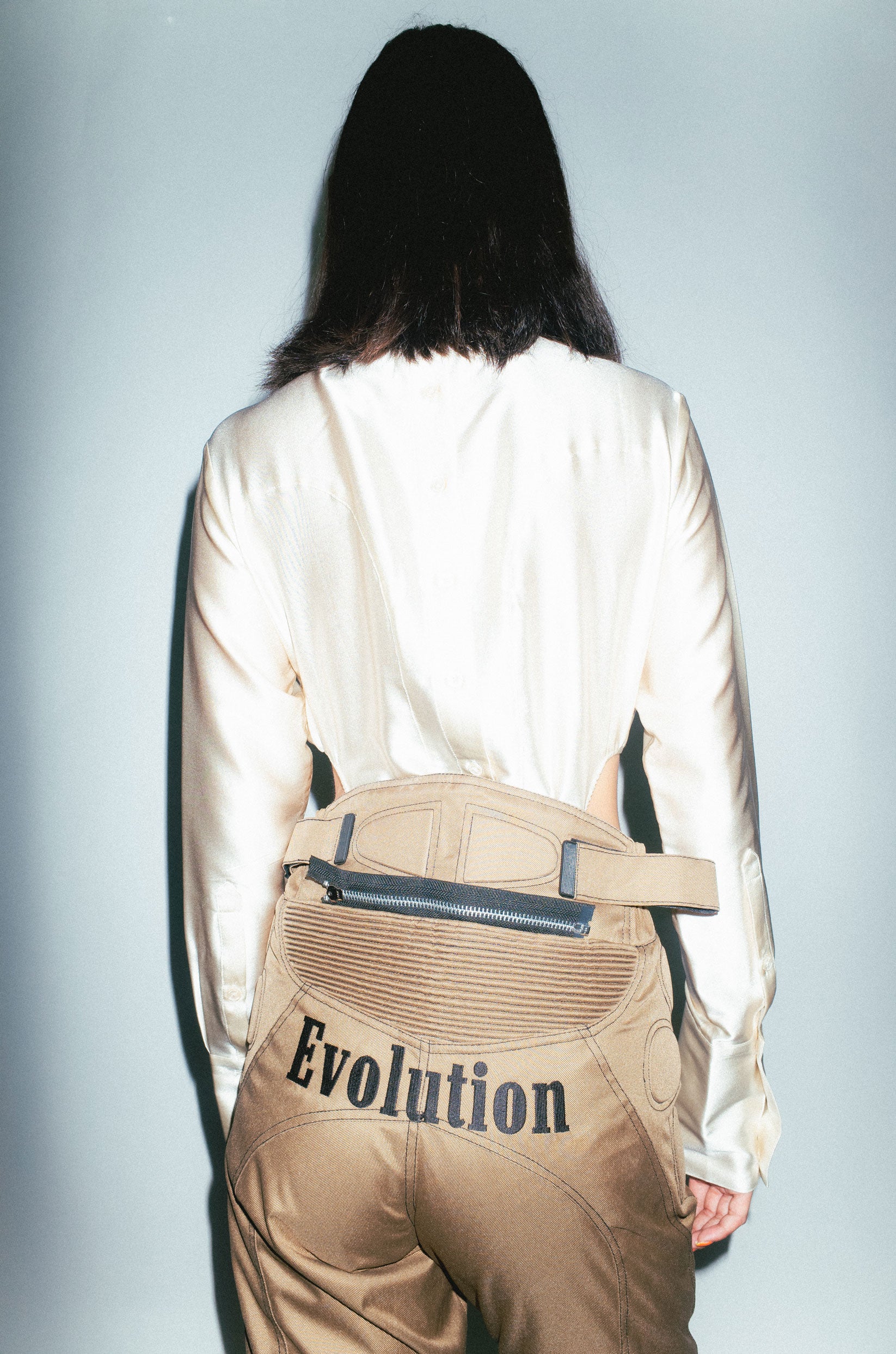 Runway Motor Trousers with Evolution Embroidery in Light Brown with Black Lining