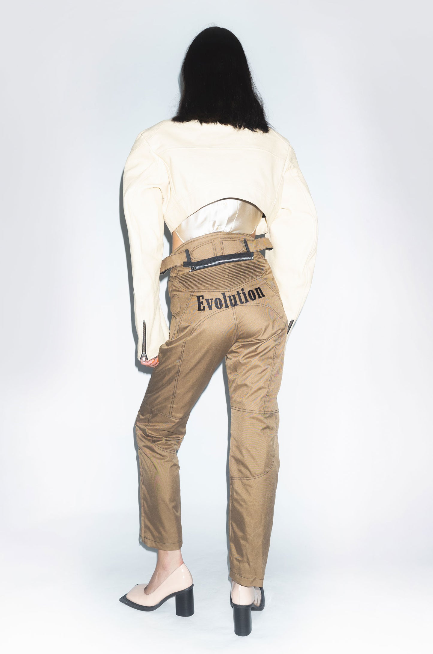 Runway Motor Trousers with Evolution Embroidery in Light Brown with Black Lining
