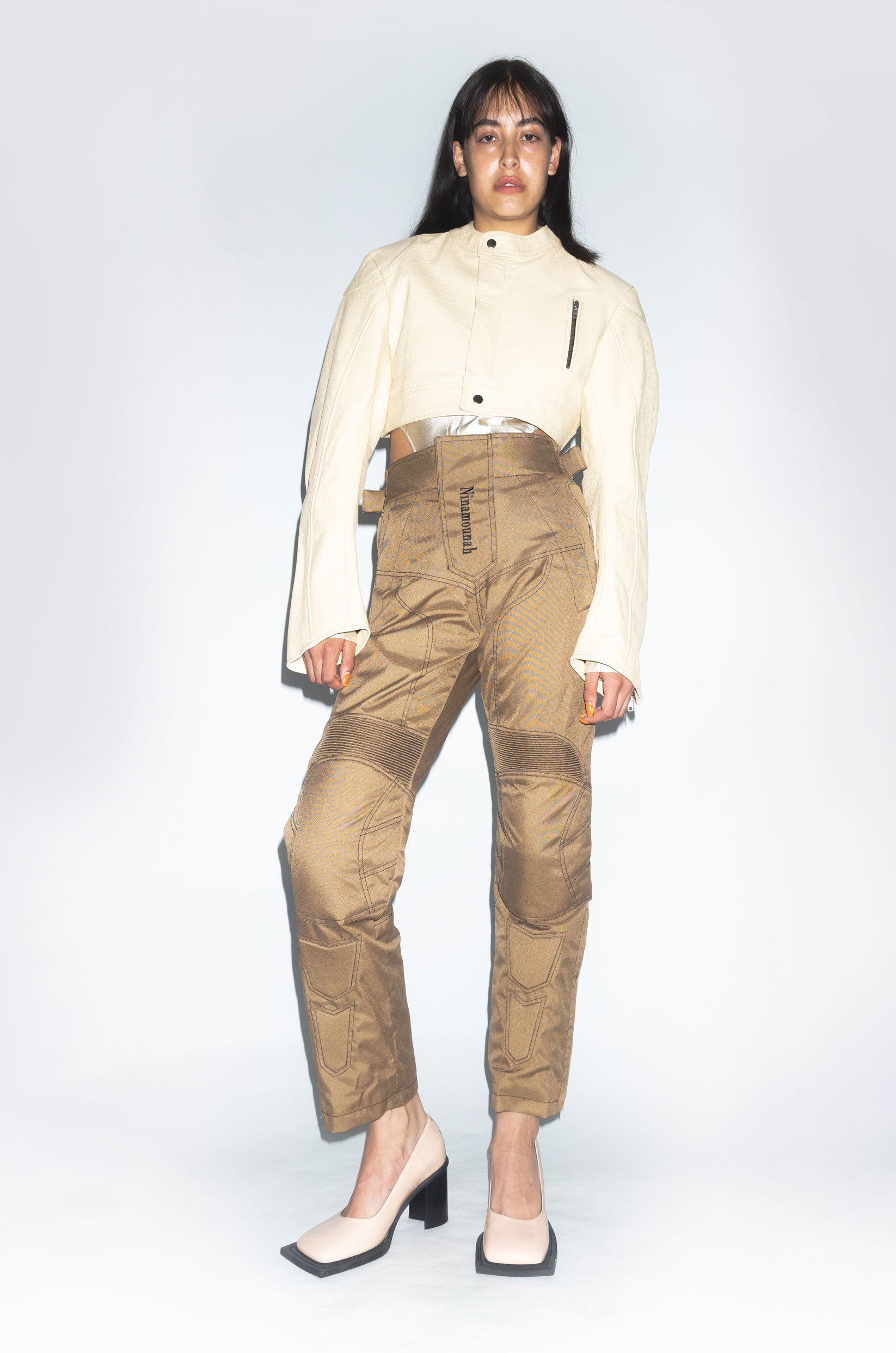 Runway Motor Trousers with Evolution Embroidery in Light Brown with Black Lining