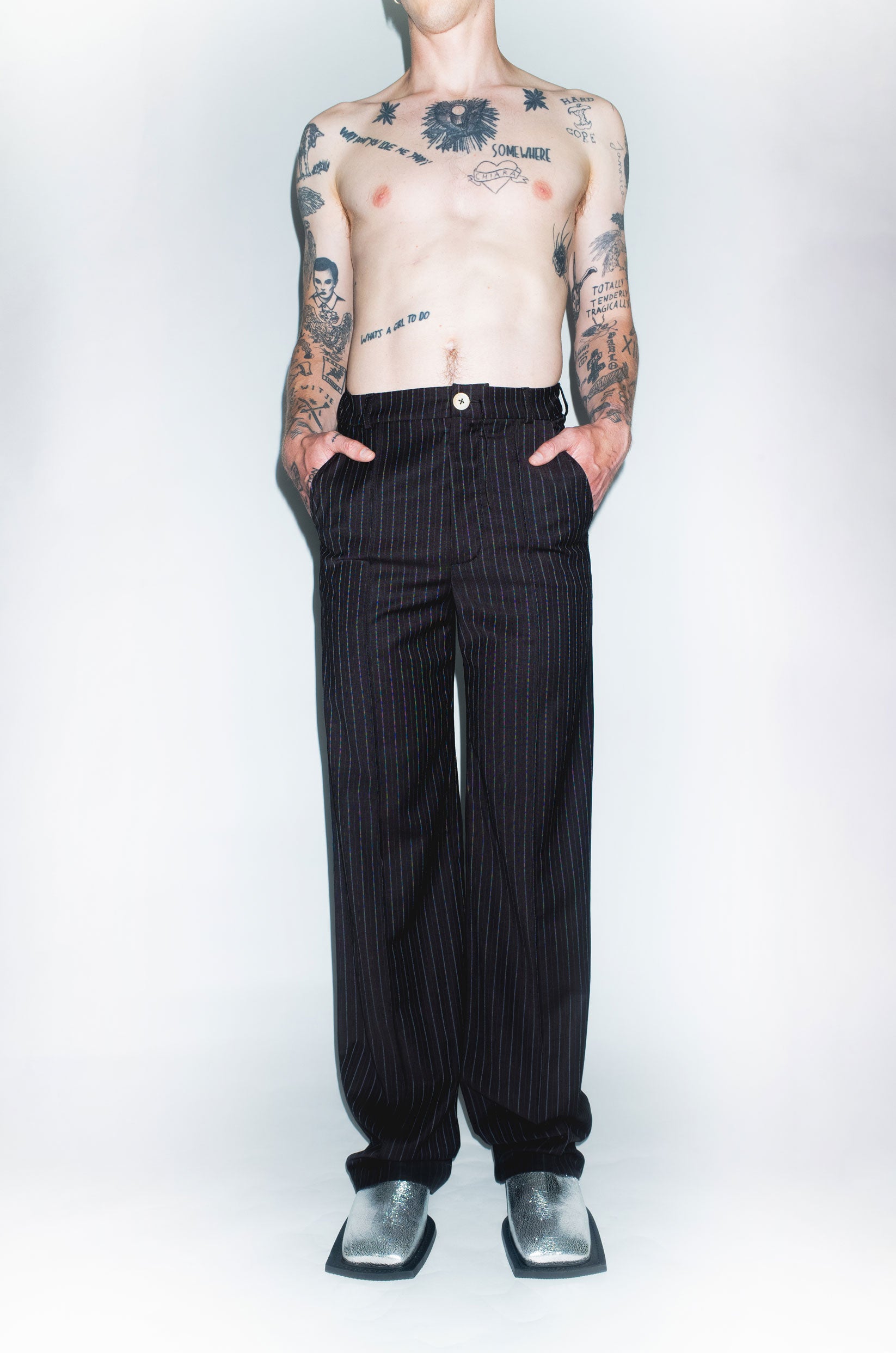 Archive Provoke Suit Trousers in Coffee Pinstripe Wool
