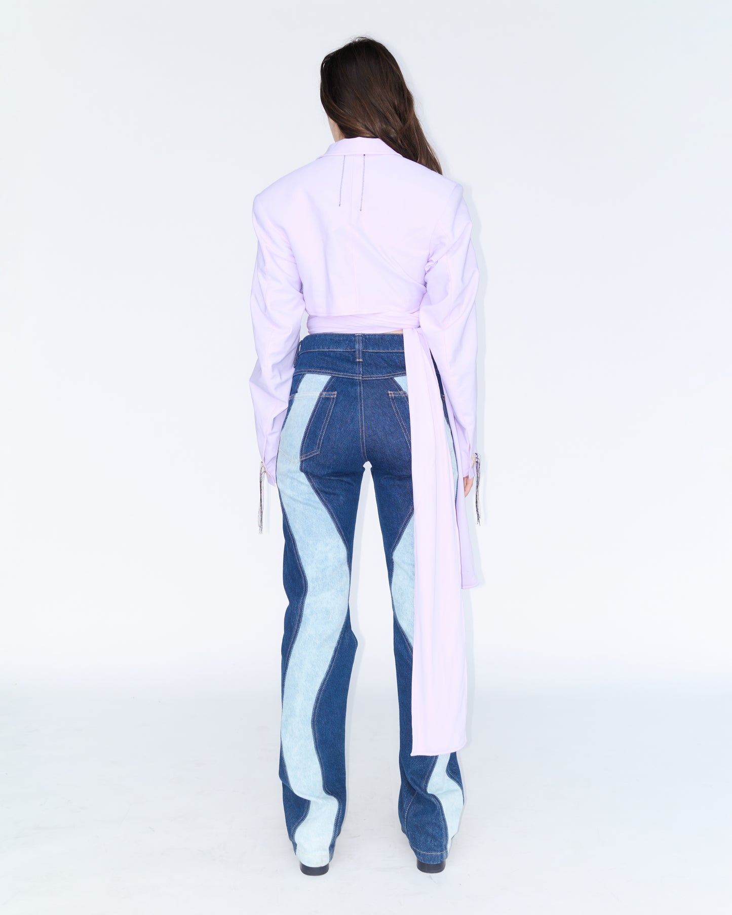 Peacock two colored paneled denim trousers
