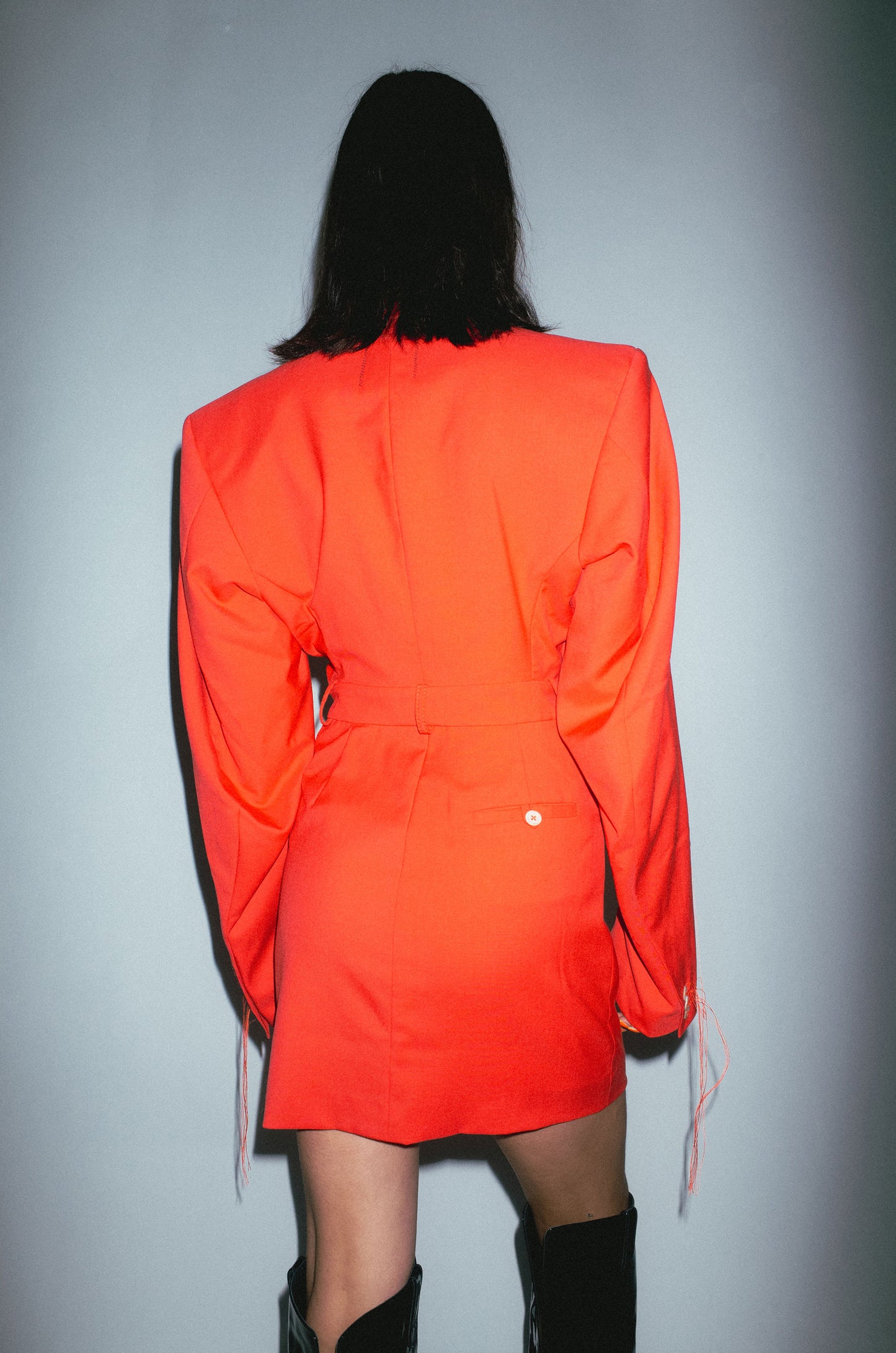 Archive Tradition Short Tailored Wool Dress in Coral Red