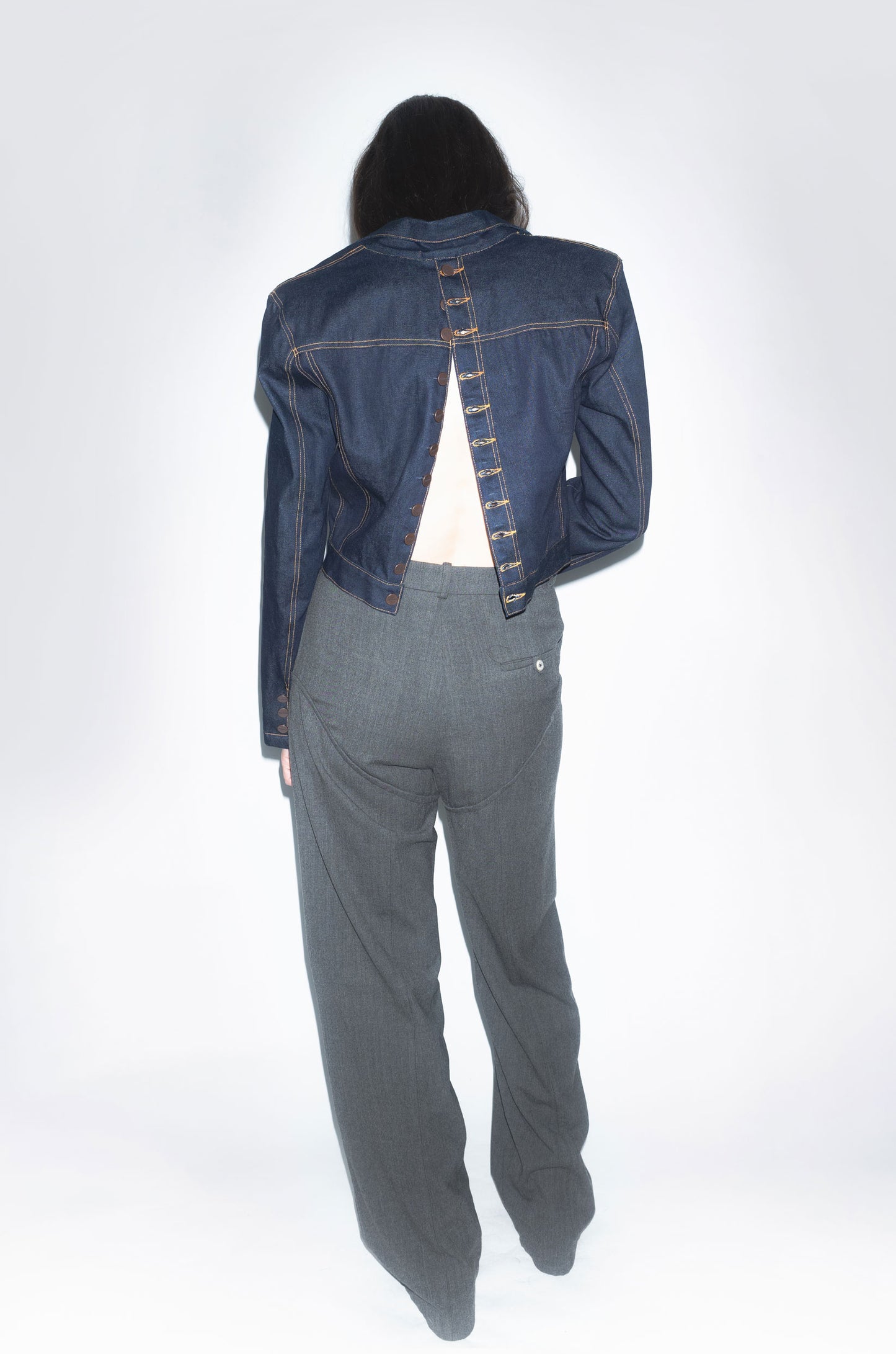Runway Vole Denim Jacket in Indigo With Back Buttons