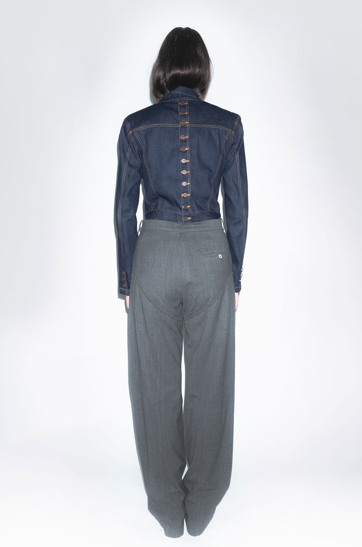 Runway Vole Denim Jacket in Indigo With Back Buttons