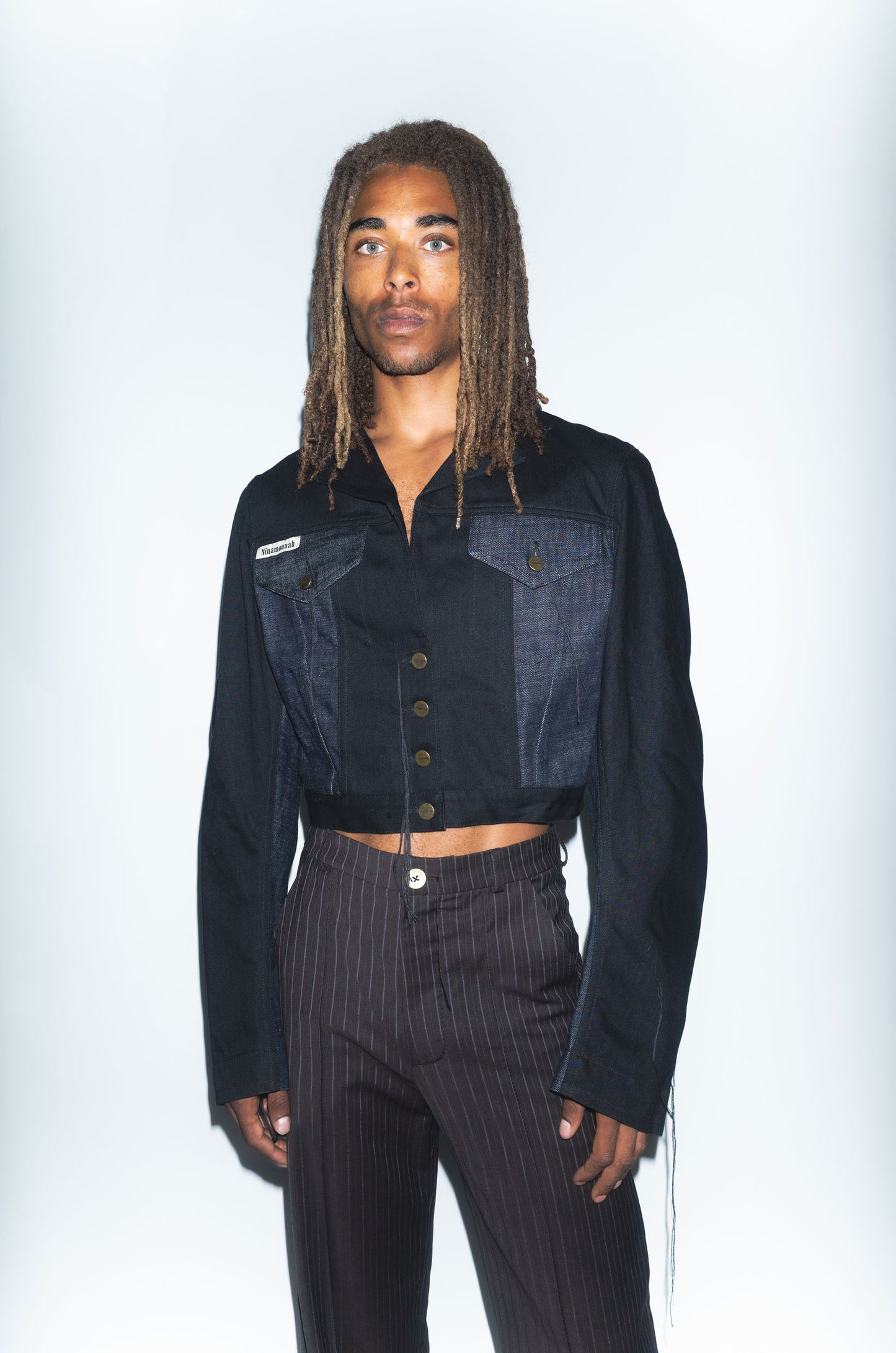 Runway Vole Denim Jacket in Indigo and black