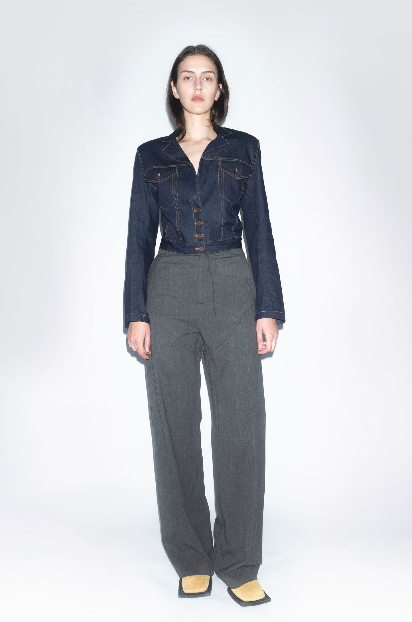 Runway Vole Denim Jacket in Indigo With Back Buttons