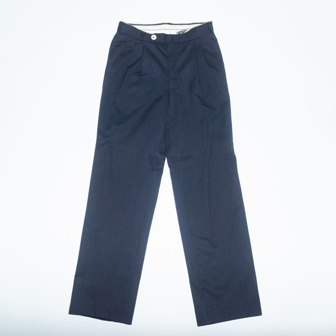 Runway Upcycled Tailored Wool Jumpsuit with Waist Zipper in Blue Pinstripe