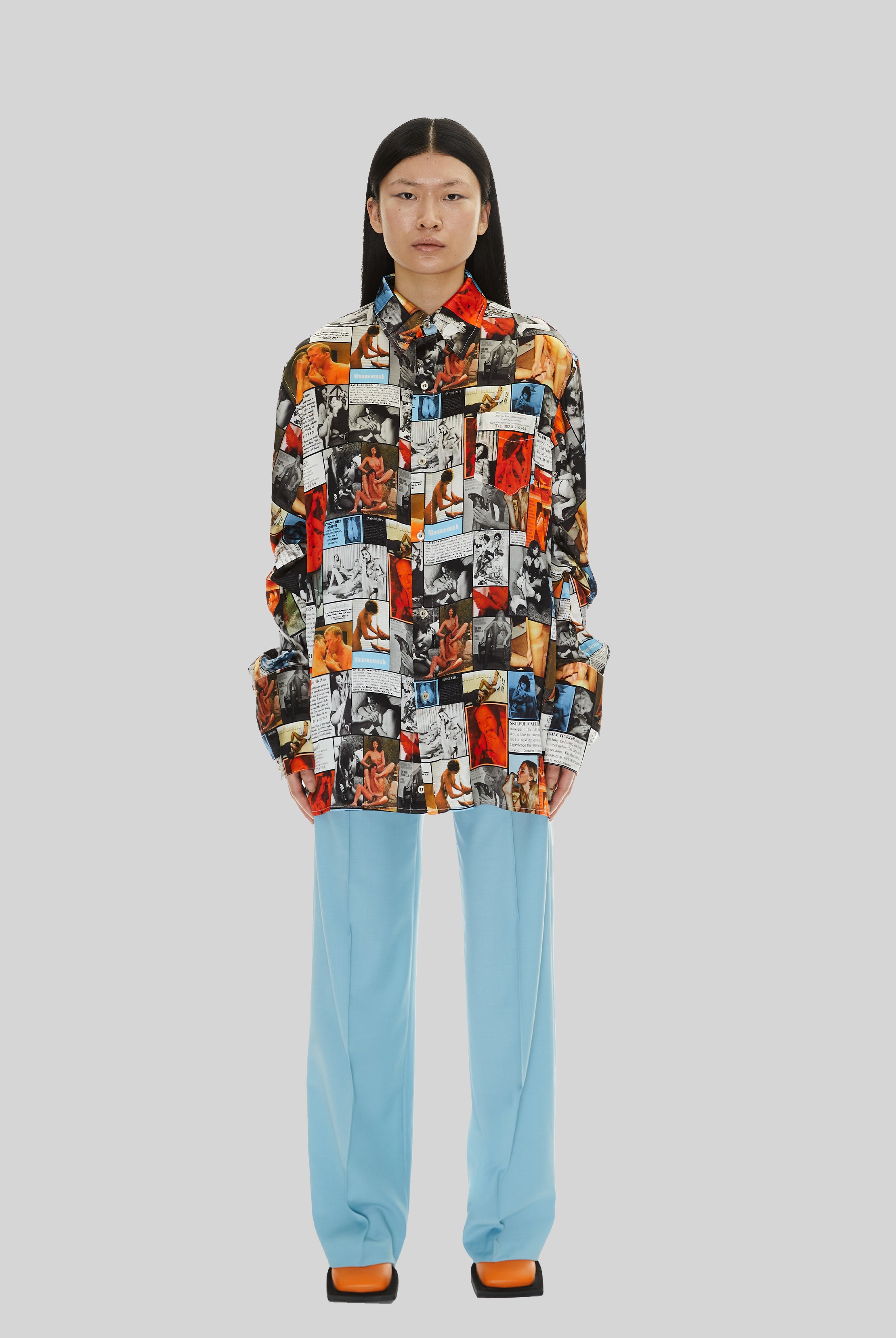Battery Silk Shirt in Newspaper Print