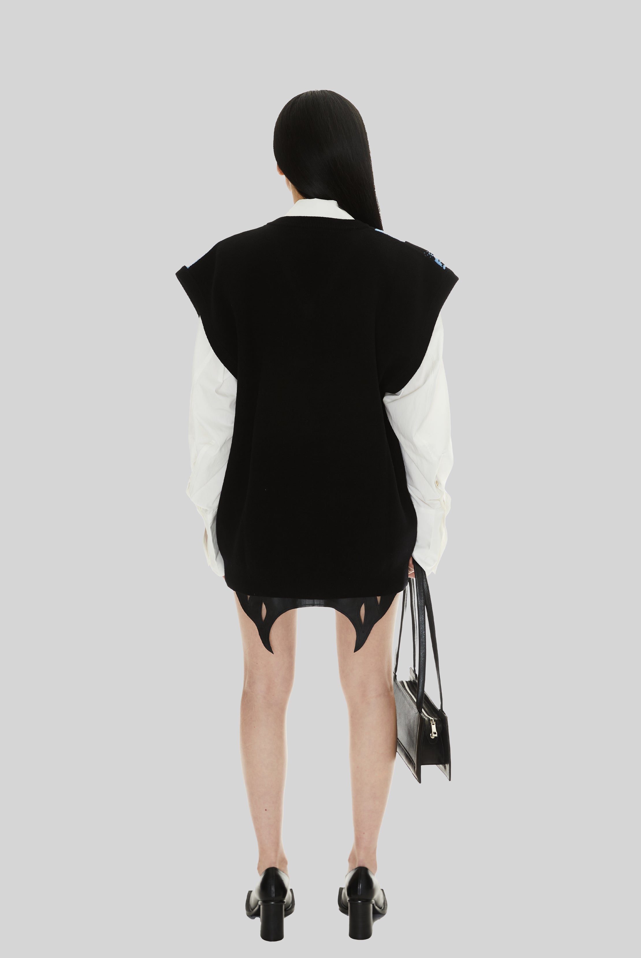 Kingfish Wool Vest in Black/Office Blue
