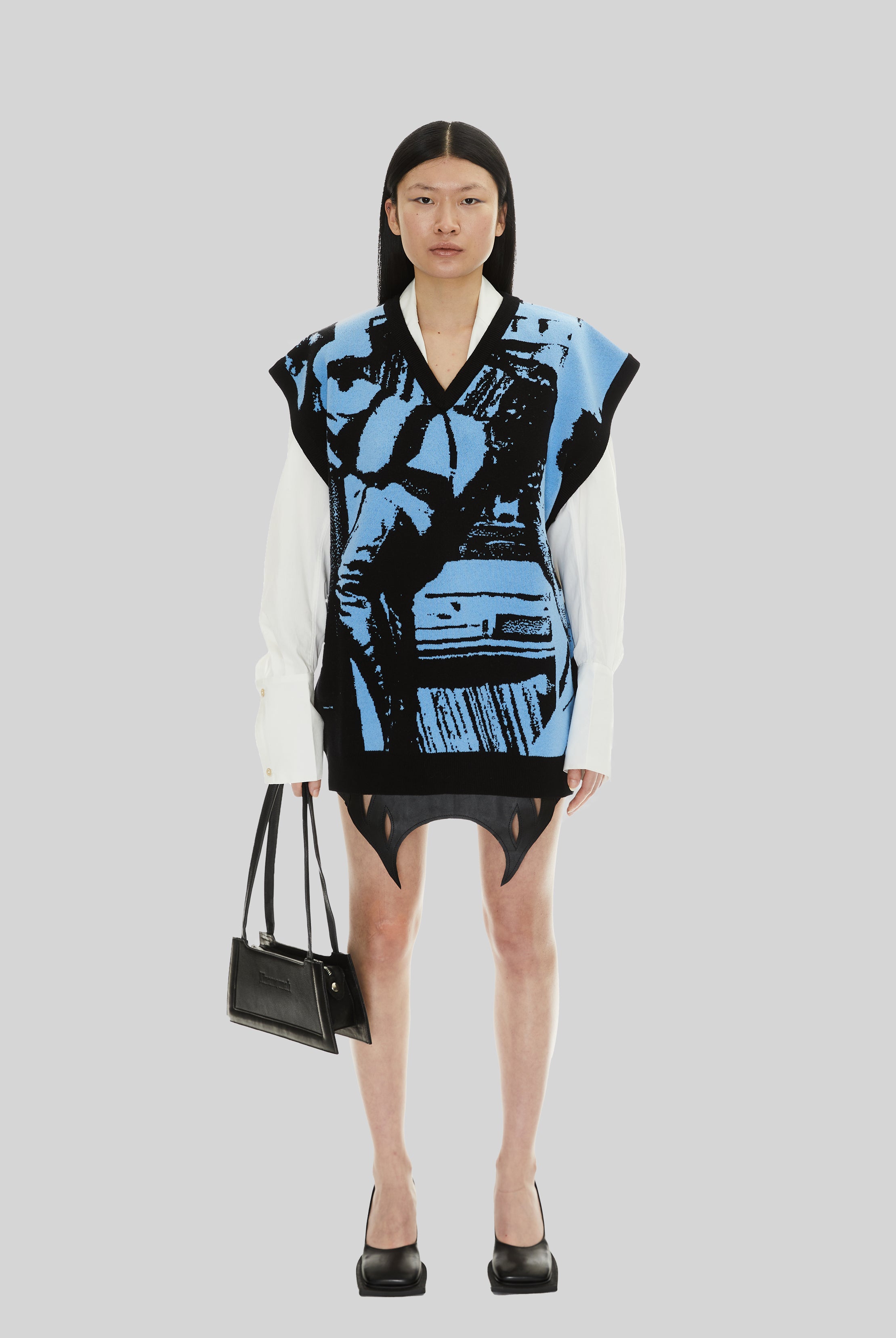 Kingfish Wool Vest in Black/Office Blue