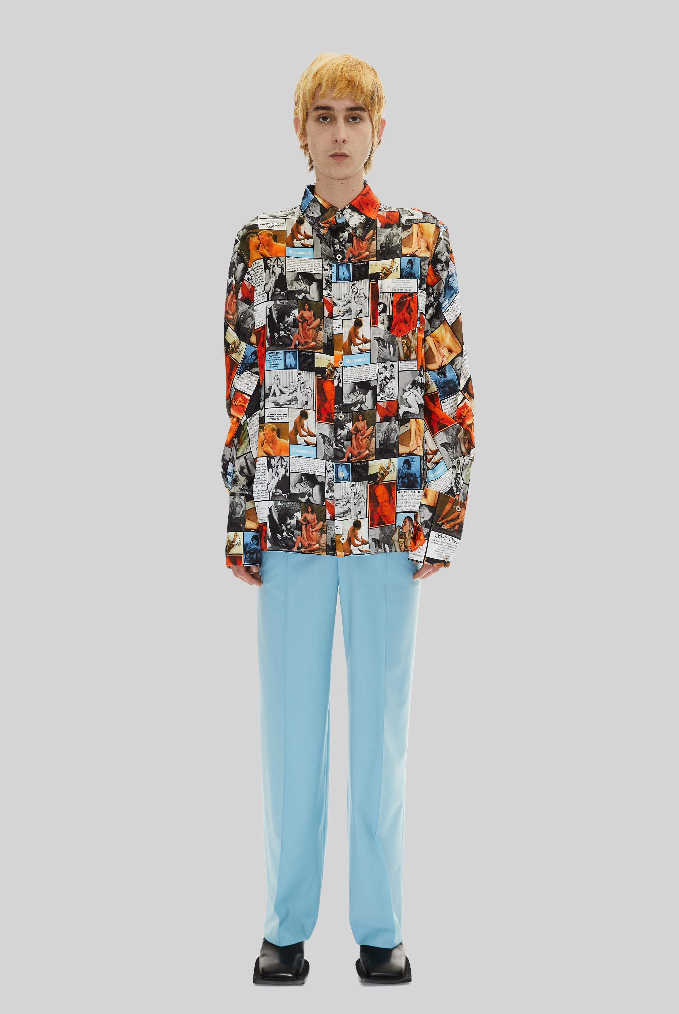 Battery Silk Shirt in Newspaper Print