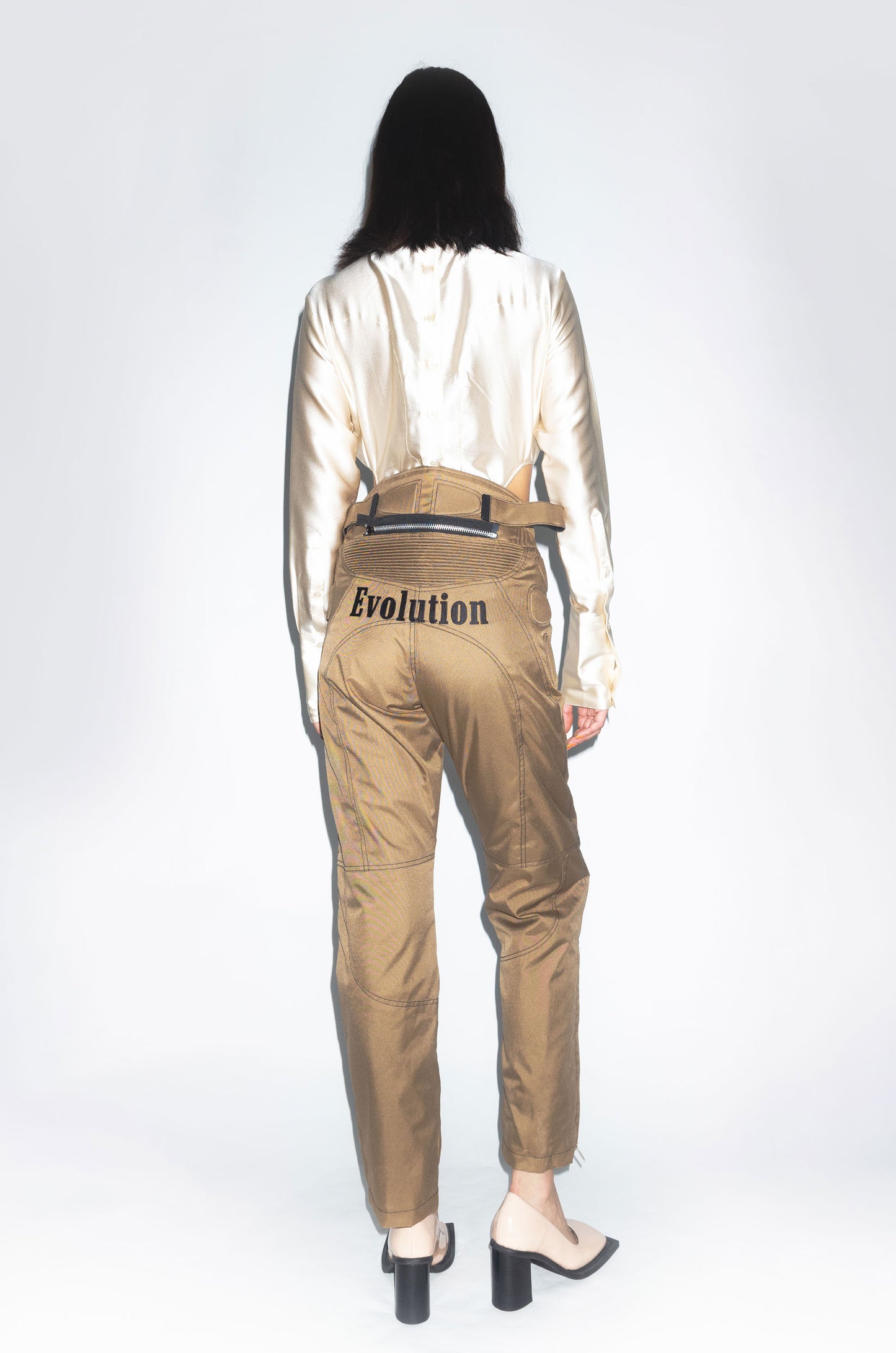 Runway Bipedalism Long Sleeve Bodysuit with Cuffs in champagne