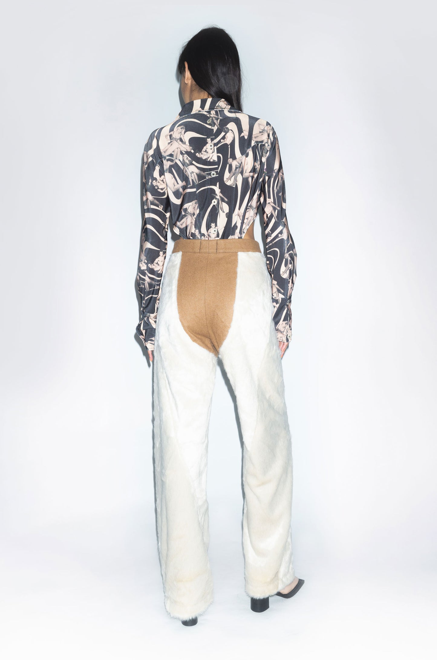 Runway Bipedalism Bodysuit Blouse in Light Brown Spank Print