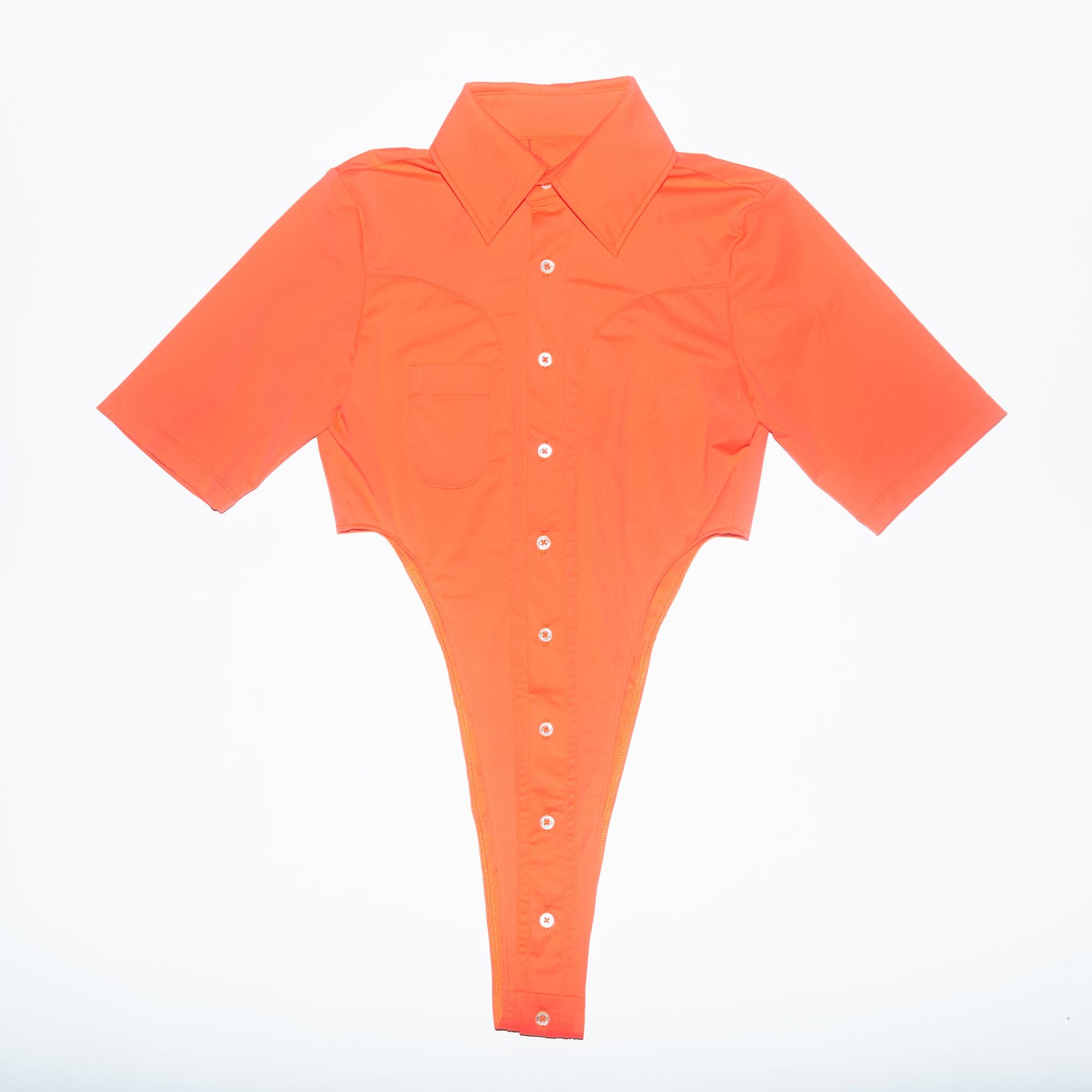 Archive Bipeds Lycra Short Sleeve Bodysuit Blouse in Orange