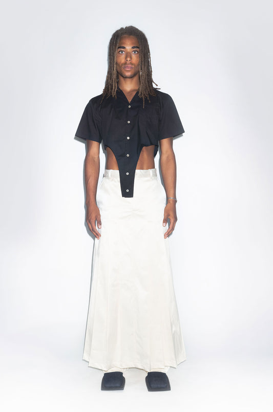 Runway Trousers with Pleated Skirt in Satin Champagne