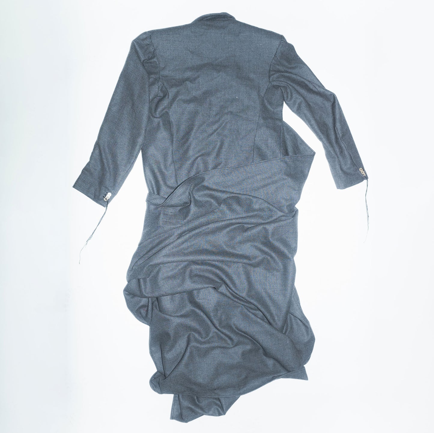 Runway Long Tailored Wrap Suit Jacket/Dress in Grey Pinstripe