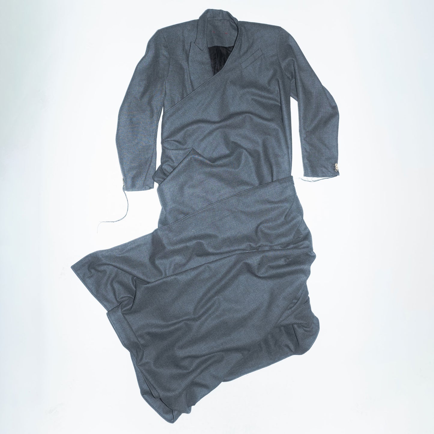 Runway Long Tailored Wrap Suit Jacket/Dress in Grey Pinstripe