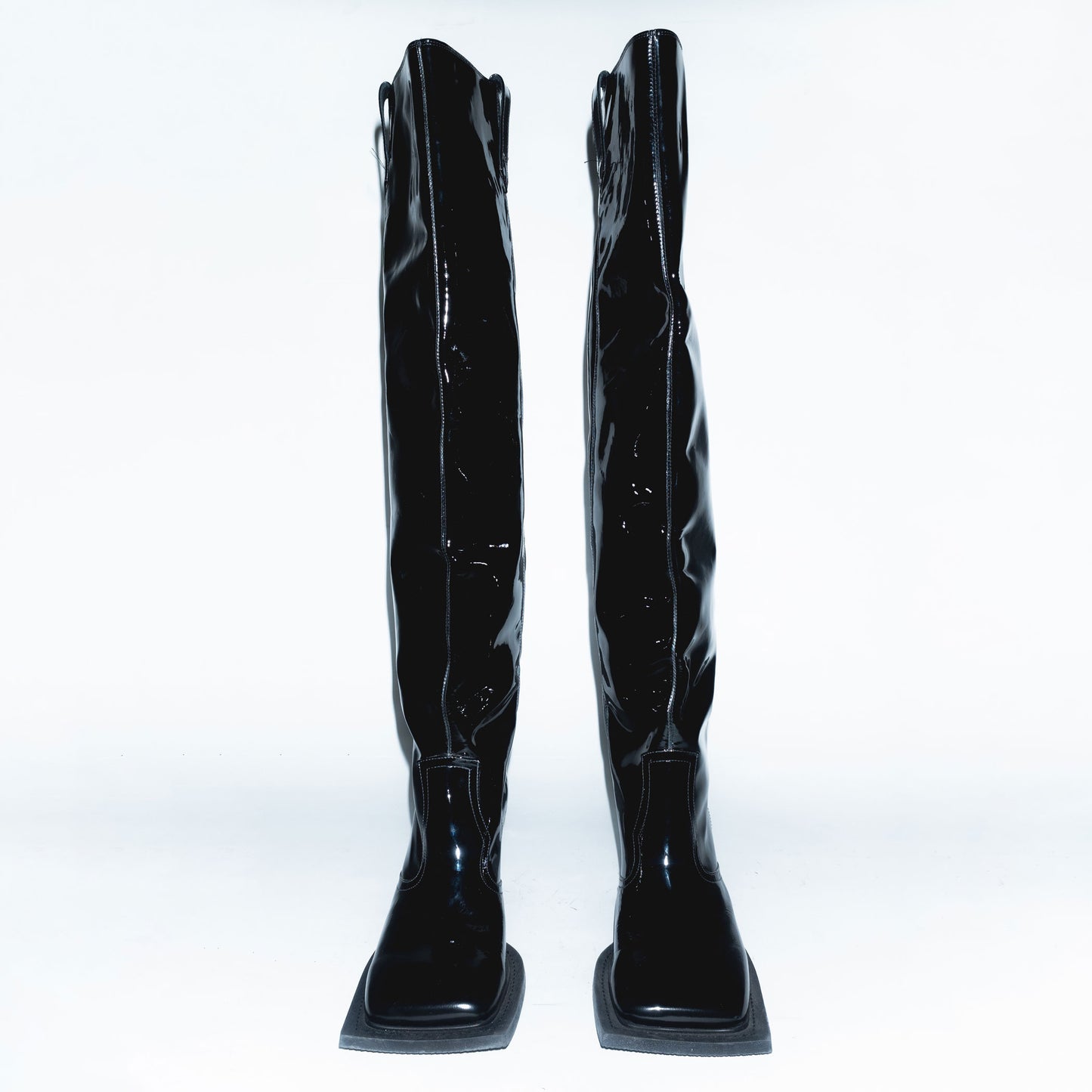 Runway Howling Knee High Boots in Black Patent Leather