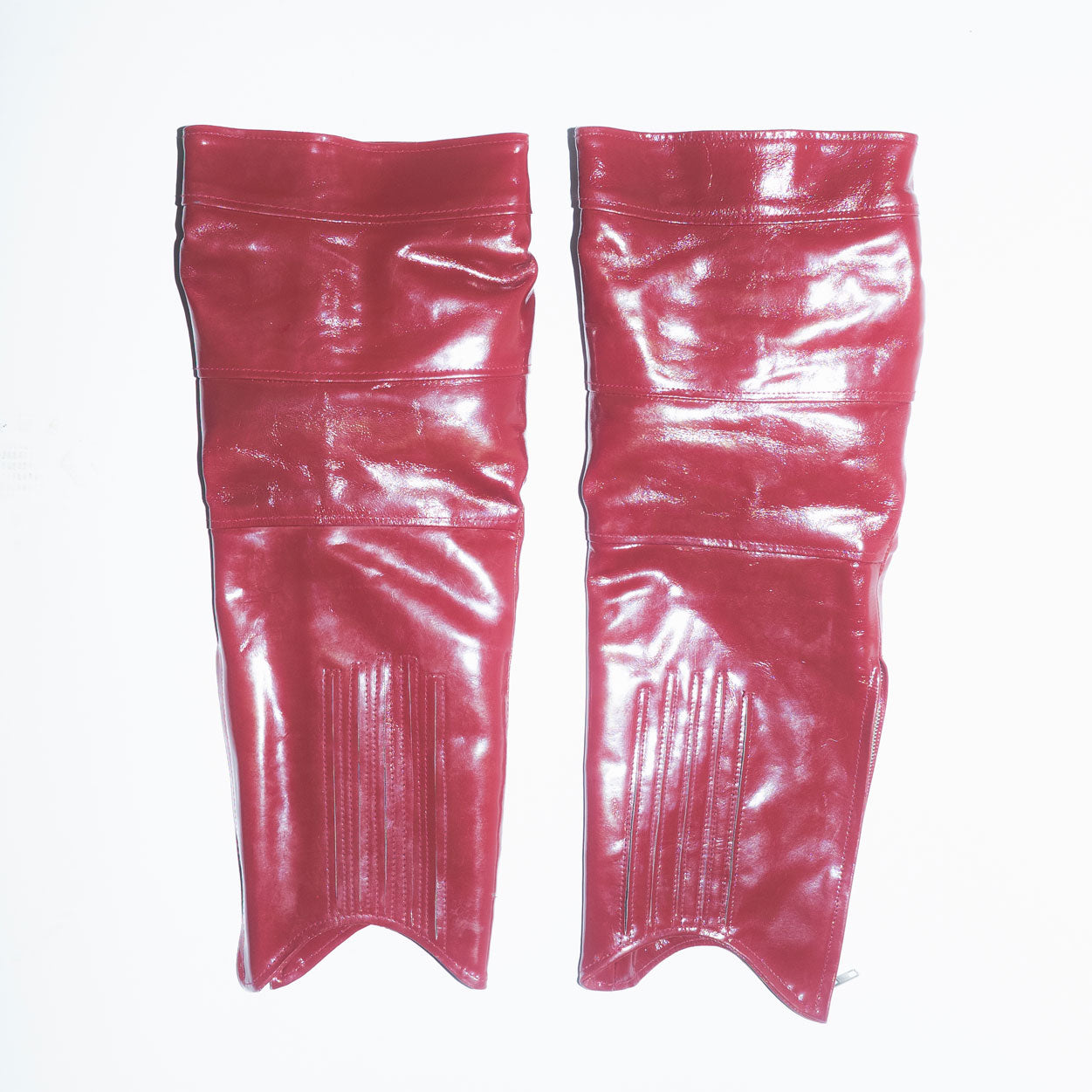 Runway Biker Kneecap Chaps in Red Patent Leather