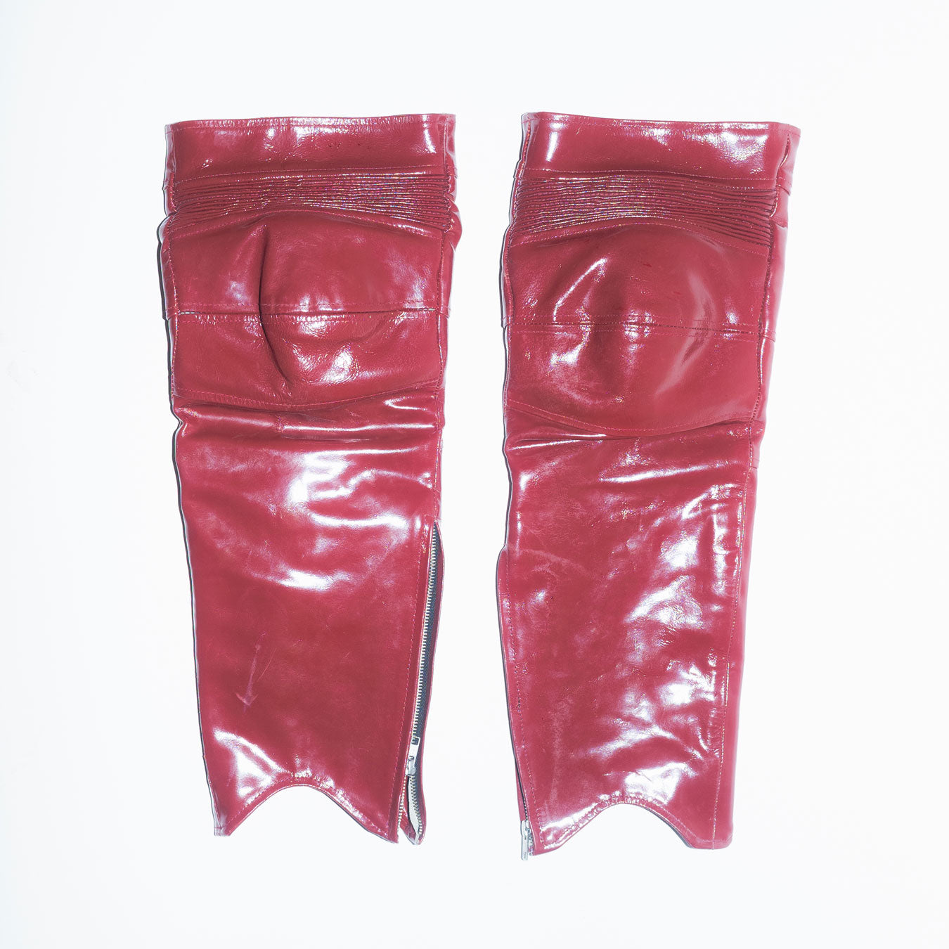Runway Biker Kneecap Chaps in Red Patent Leather