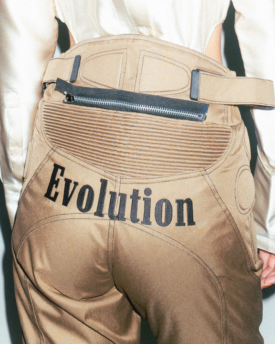 Runway Motor Trousers with Evolution Embroidery in Light Brown with Black Lining
