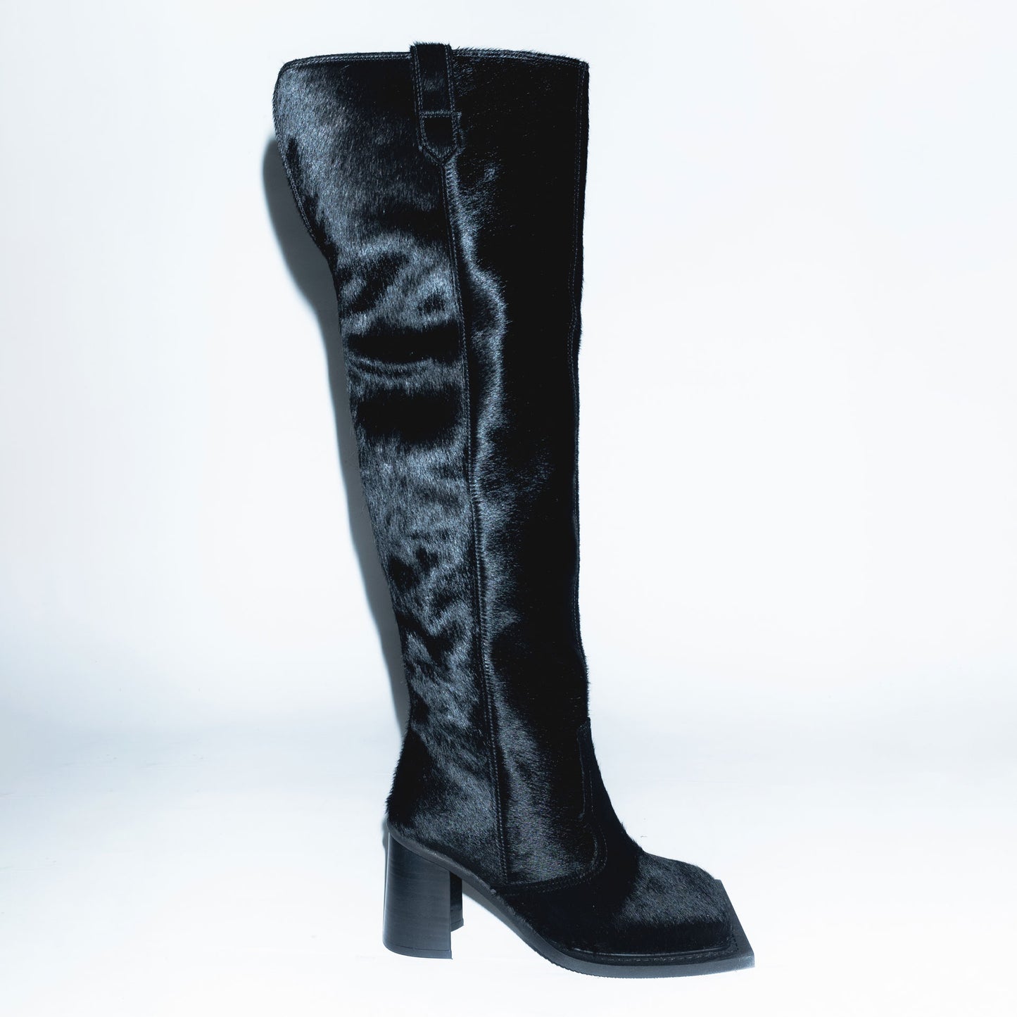 Runway Howling Knee High Boots in Cow Hair Black