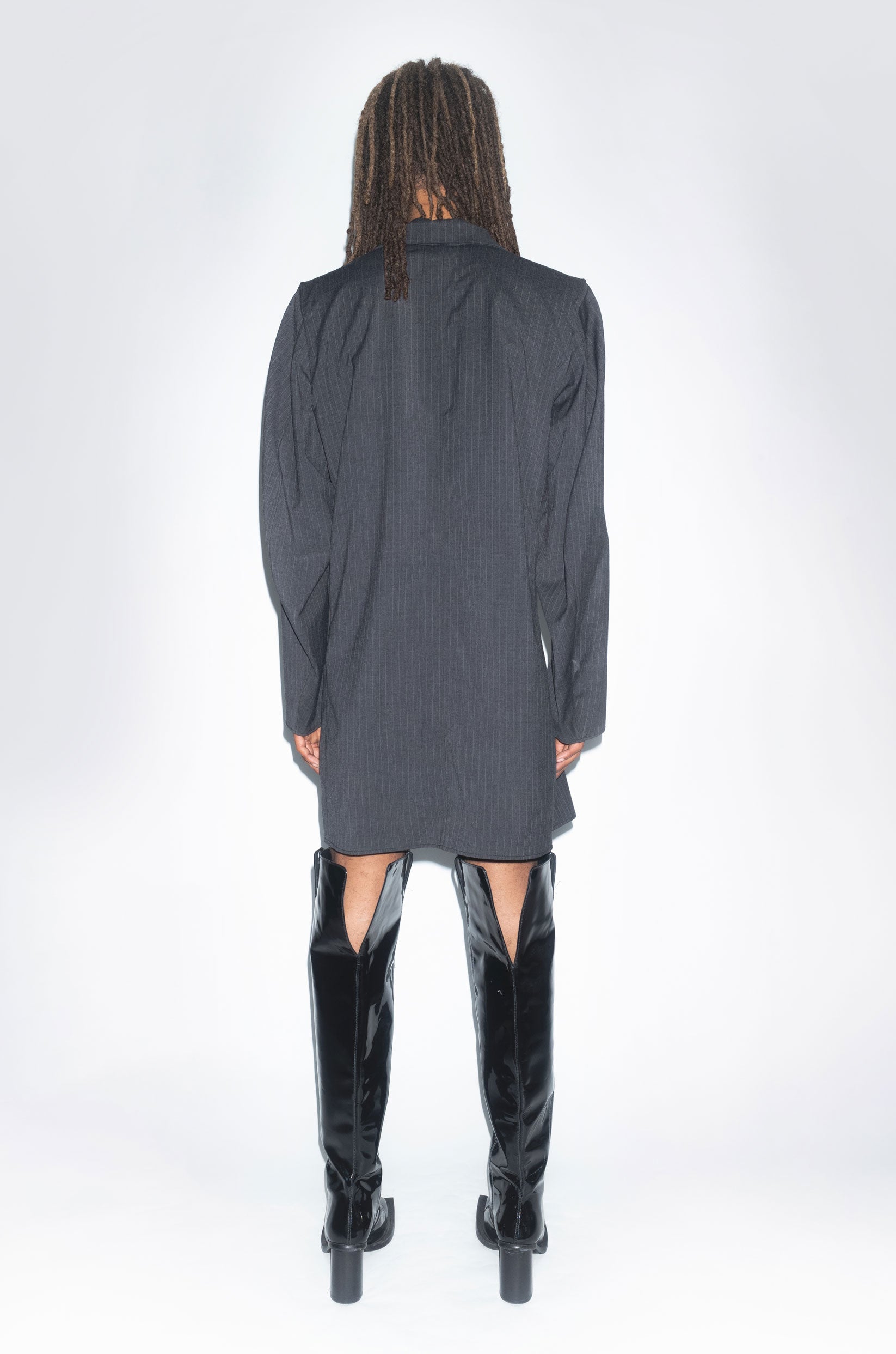 Runway Oversized Tailored Suit Dress in Grey Pinstripe