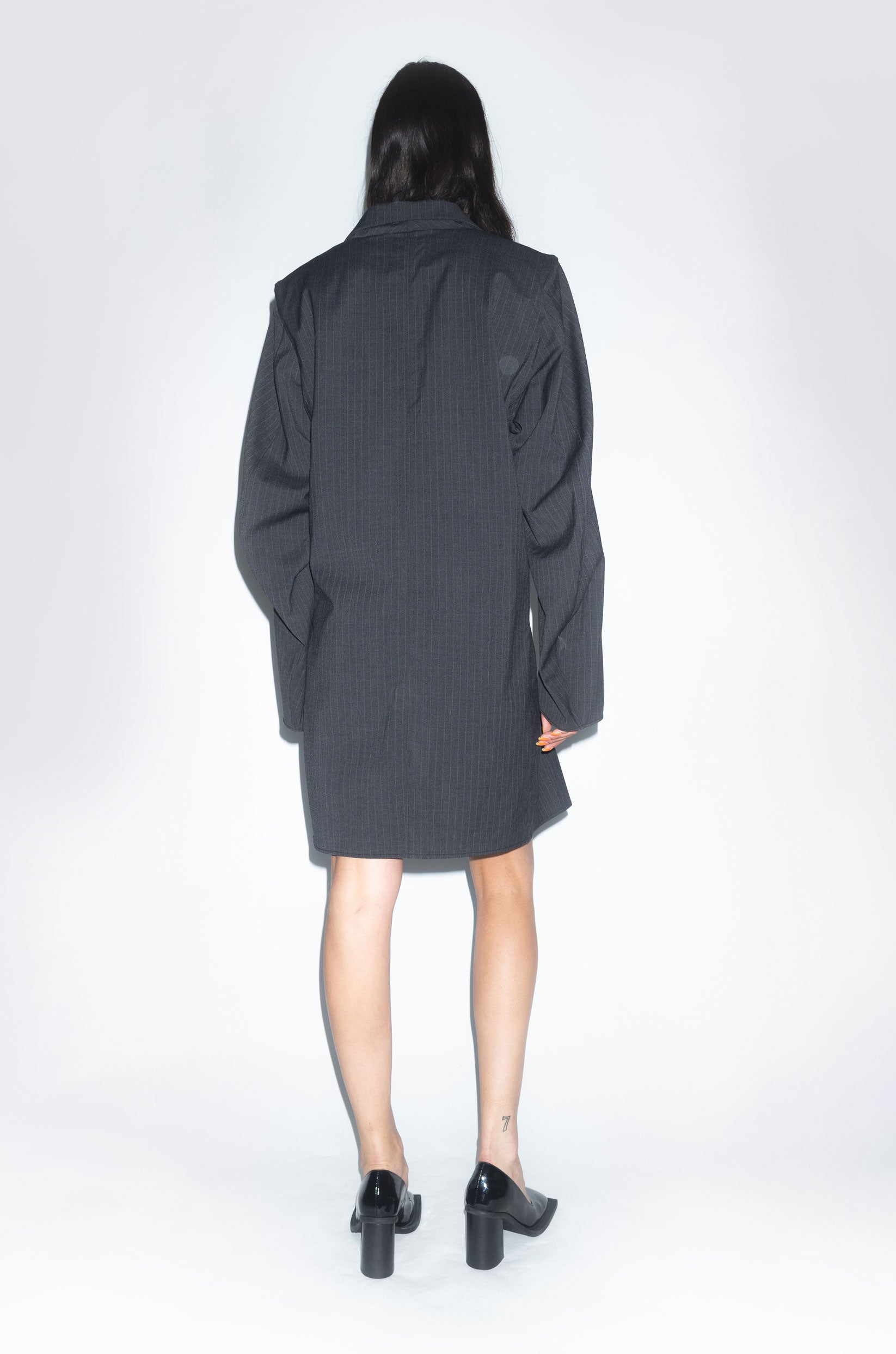 Runway Oversized Tailored Suit Dress in Grey Pinstripe