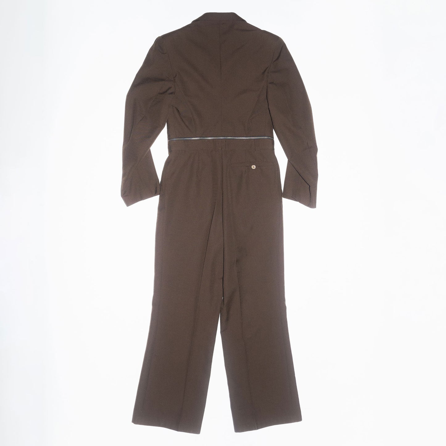 Runway Upcycled Tailored Wool Jumpsuit with Waist Zipper in Coffee Brown
