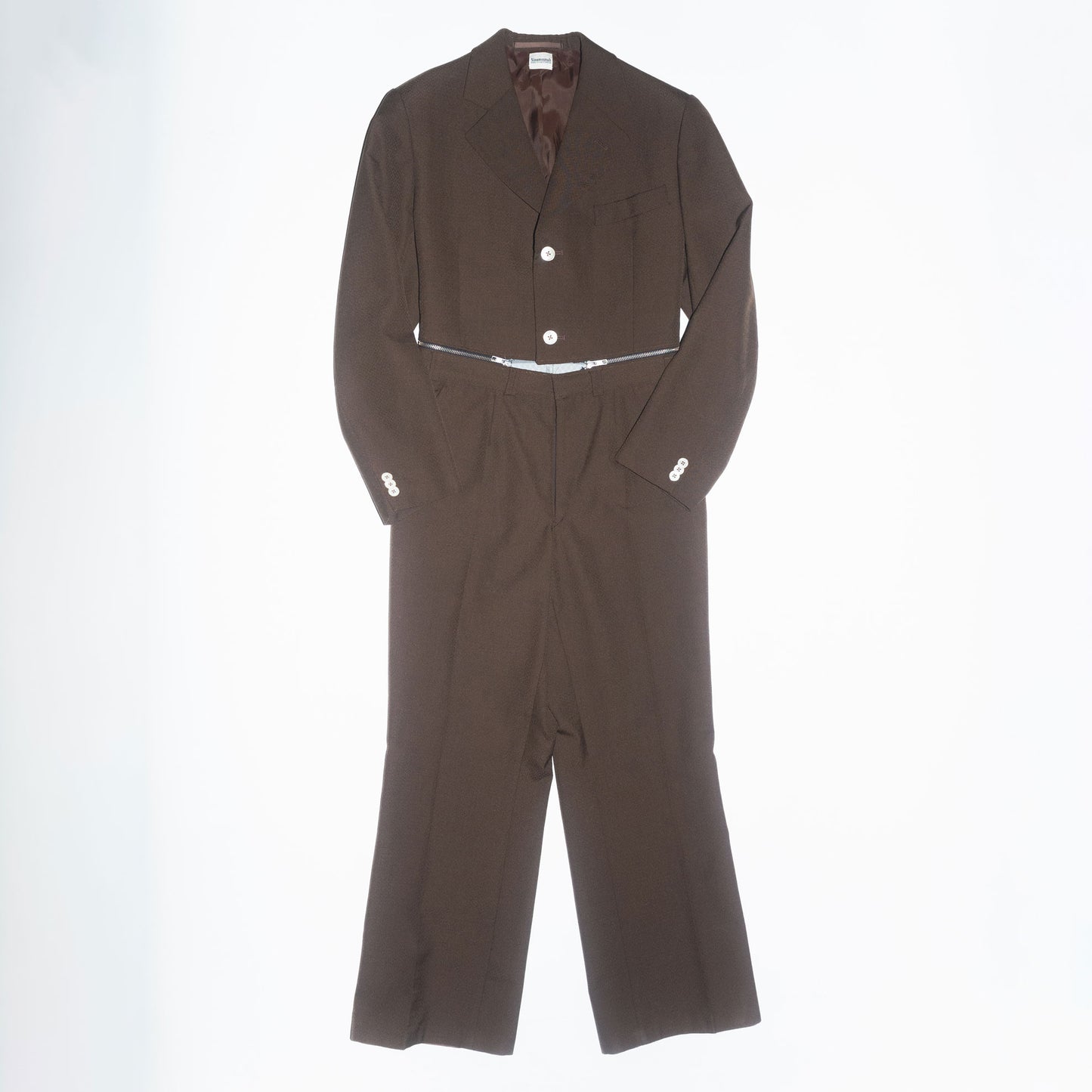 Runway Upcycled Tailored Wool Jumpsuit with Waist Zipper in Coffee Brown