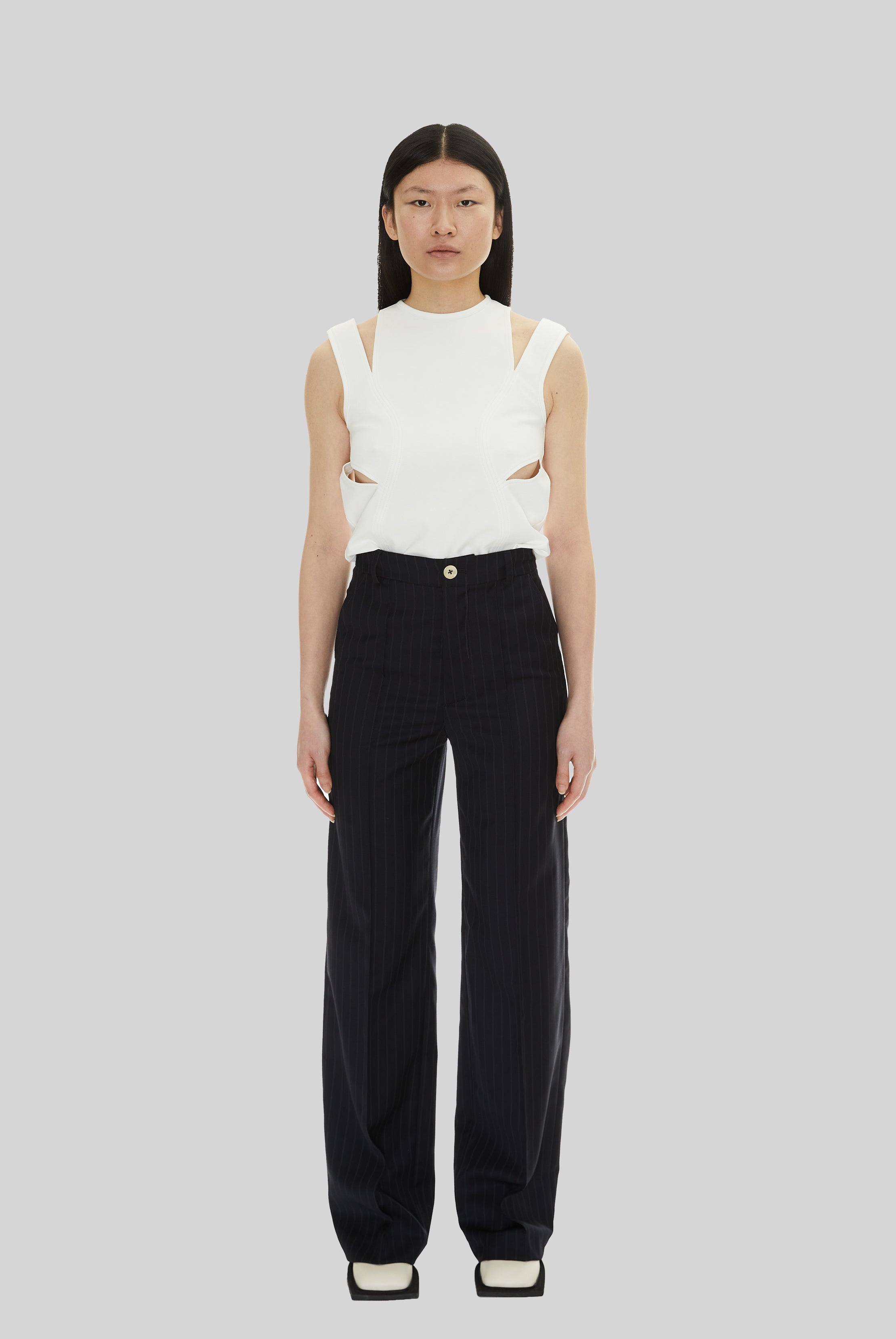Provoke Trousers in Navy Pinstripe